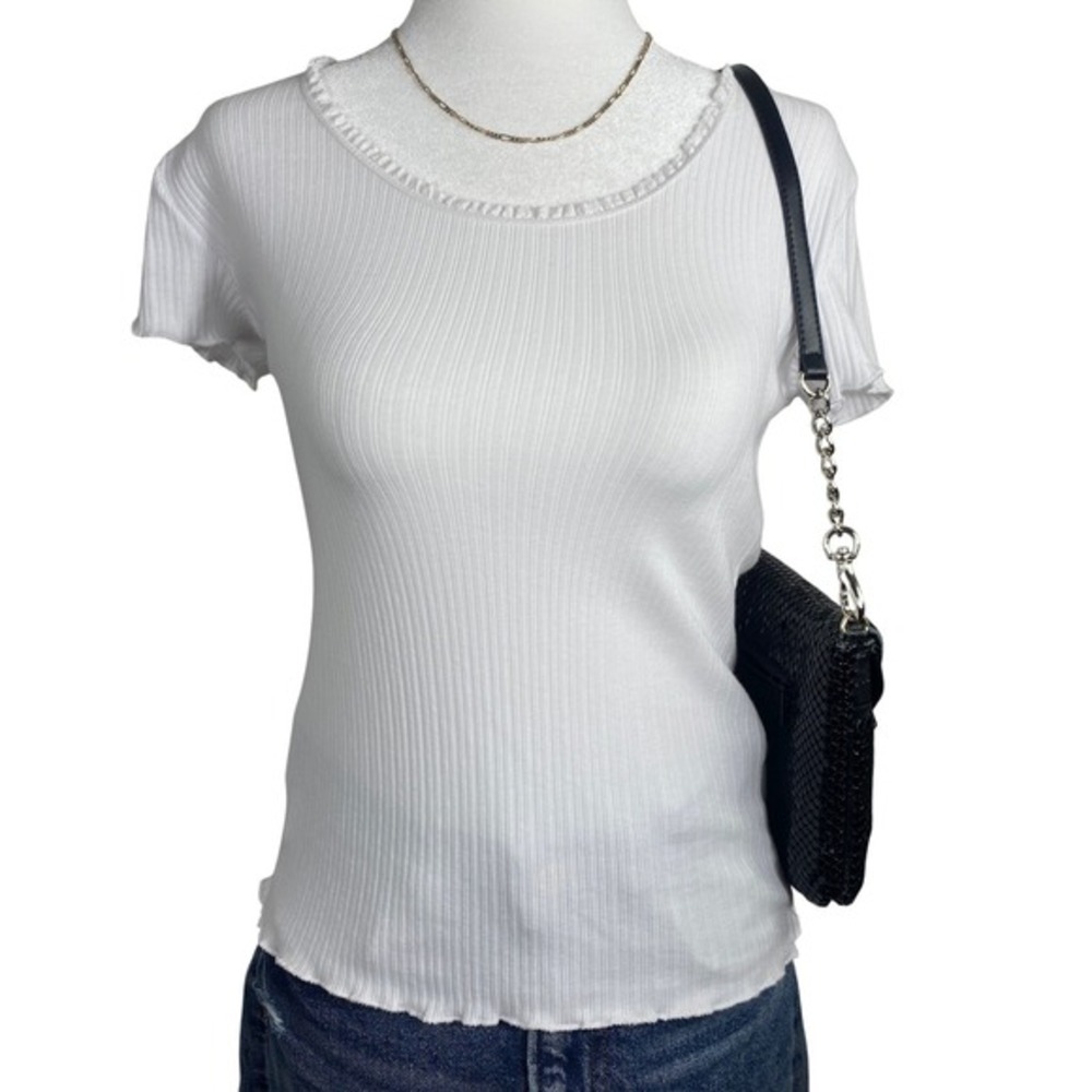 Y2K Ribbed Lettuce Hem Baby Tee Women's Large‎ White Pinterest Fitted Ambiance